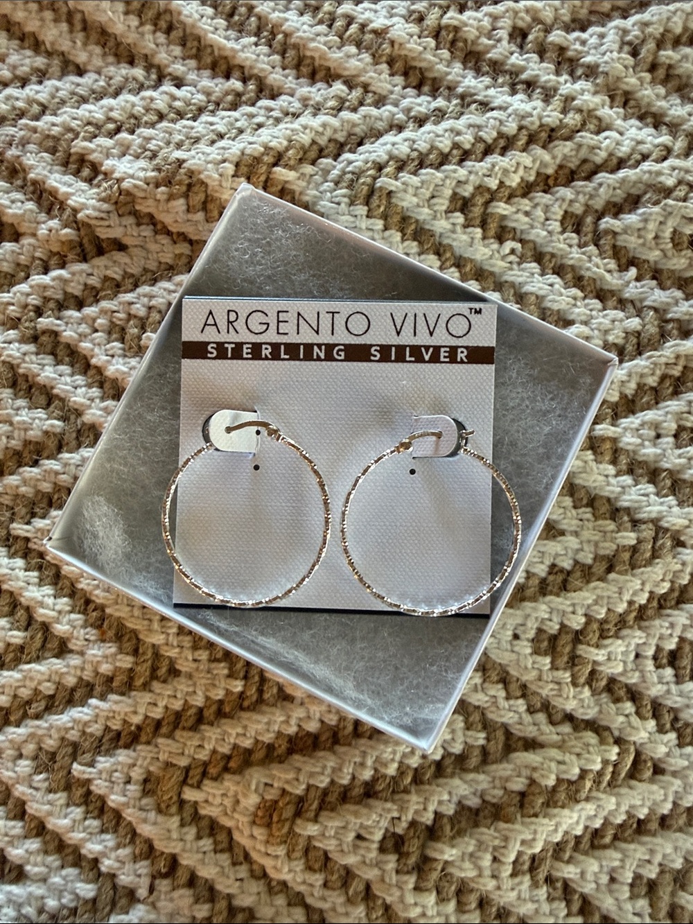 Argento Vivo Silver Textured Hoop Earrings